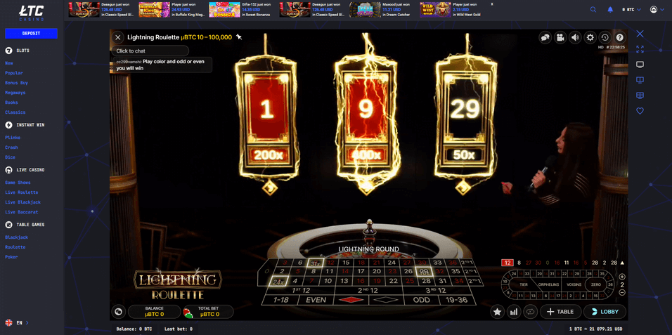 Lightning Roulette LTC Casino Screenshot