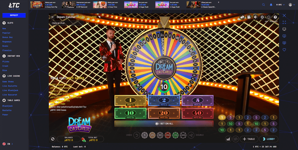 Dream Catcher LTC Casino Screenshot