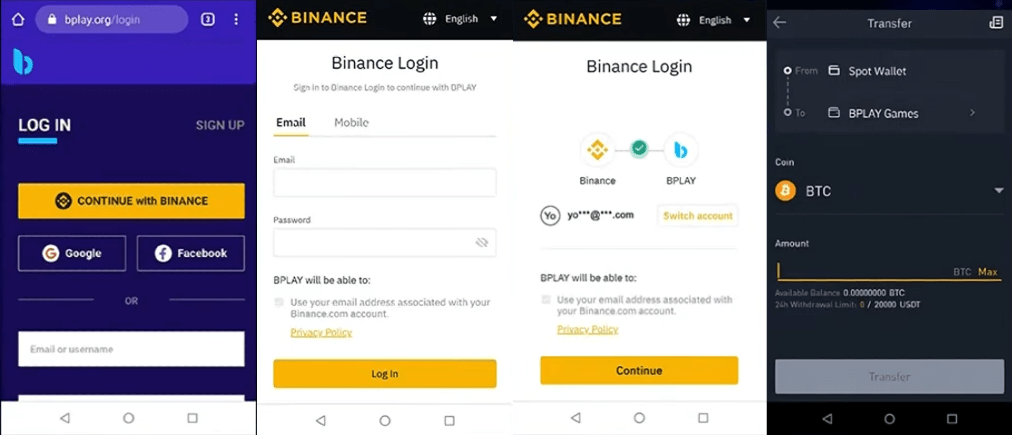 Logging in and Depositing to BPlay via Binance