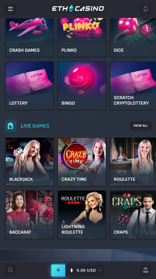 ETH Casino Main Page Mobile